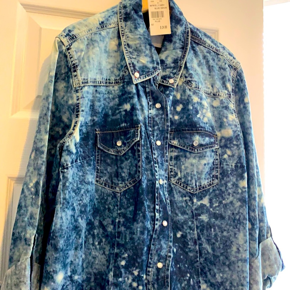 Blue denim long or quarter sleeve top